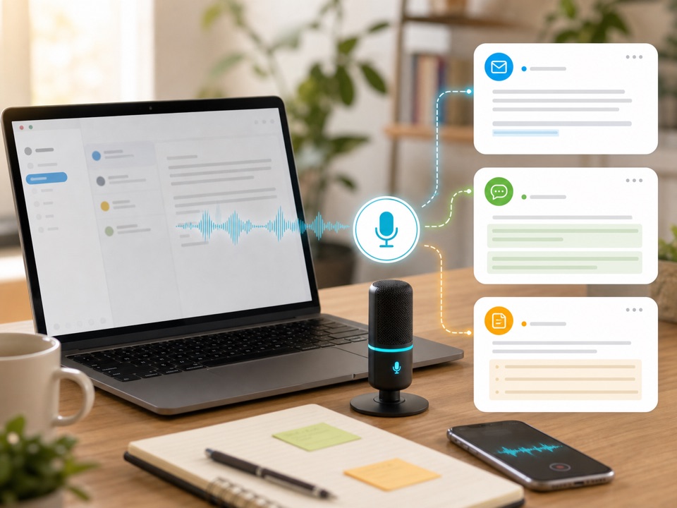 Voice dictation flowing into email, chat, and note cards for daily communication.